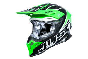 Шлем кроссовый JUST1 J39 THRUSTER (черный/Hi-Vis зеленый/белый глянцевый S)